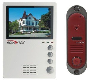 Комплект миниатюрный видеодомофон Polyvision PVD-405C (цветной)+вызывная панель Laice DVC-311C (Цветная)